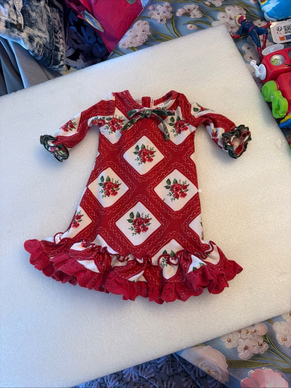 SweetHoney Red and White Floral Ruffled Doll Dress